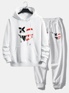 Men's Casual Two-Piece Tracksuit – Cotton Blend Printed Hoodie