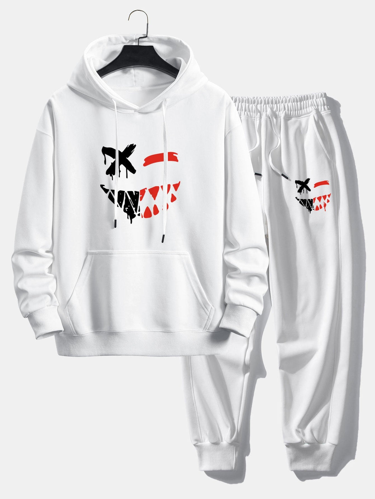 Men's Casual Two-Piece Tracksuit – Cotton Blend Printed Hoodie