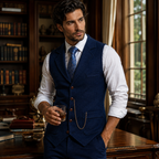 Men's Tweed-Style Waistcoat with Pocket Chain
