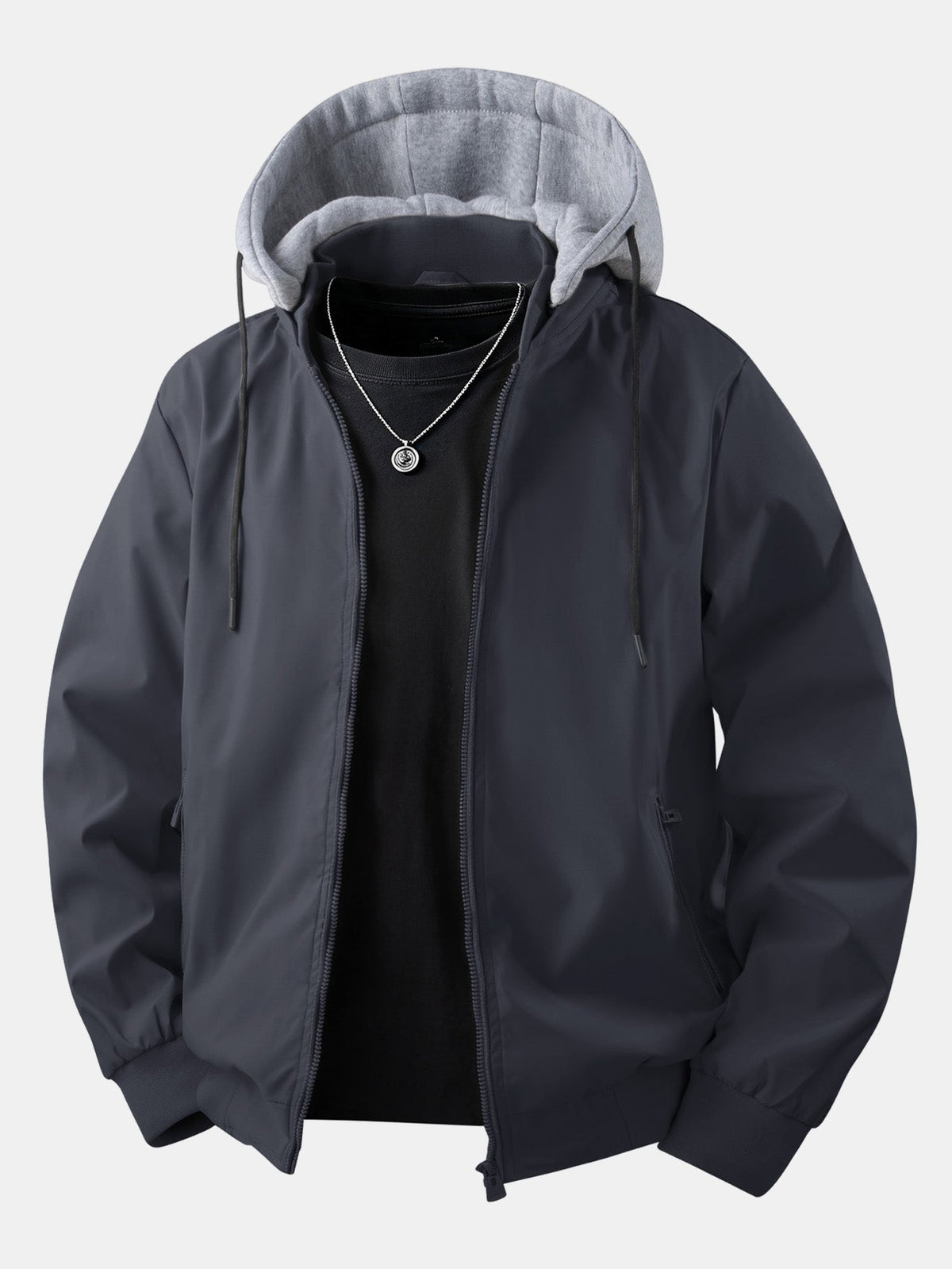 Men's Relaxed Hooded Bomber Jacket – Detachable Drawstring Hood