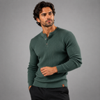 Men's Ribbed Henley Knit Jumper – Button Neck