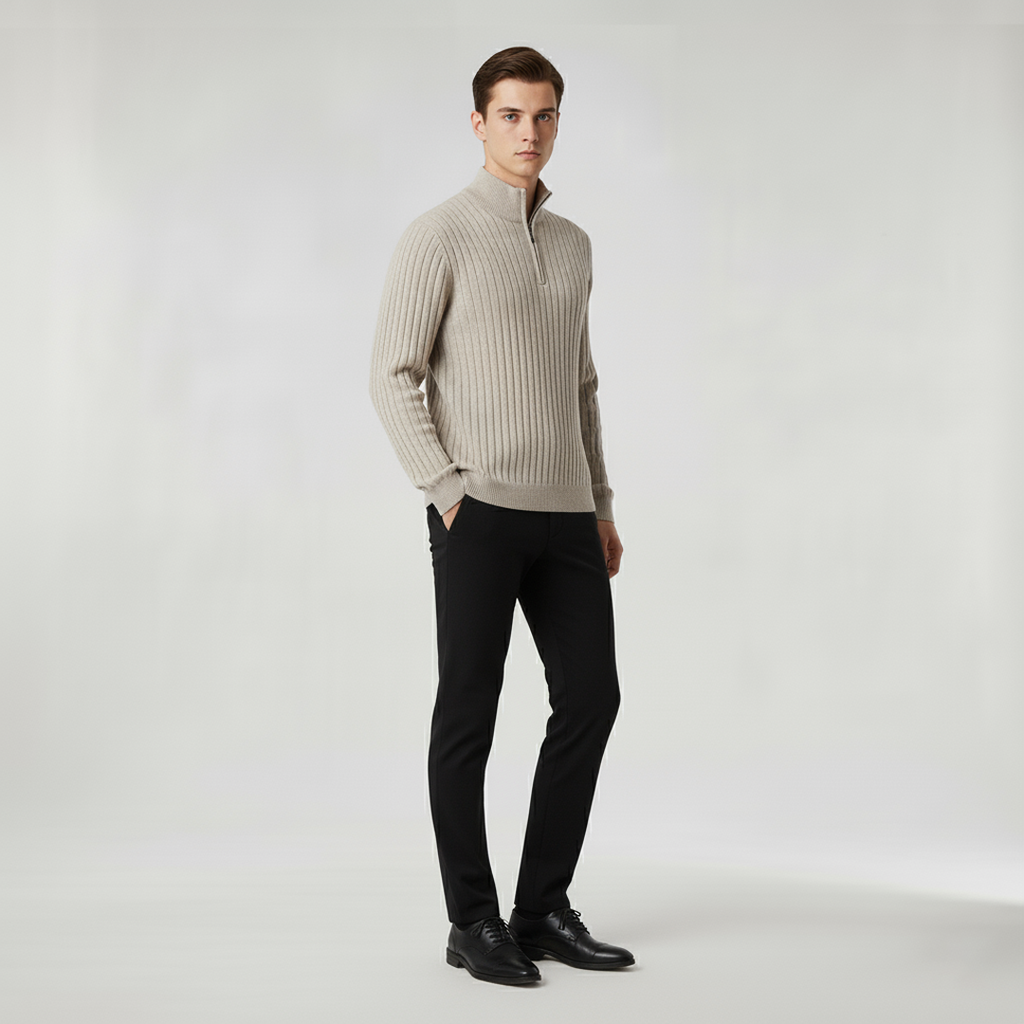 Men's High Collar Half-Zip Jumper – Ribbed Cuffs