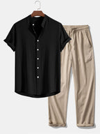 Men's linen-look Blend Summer Co-Ord – Stand Collar Shirt