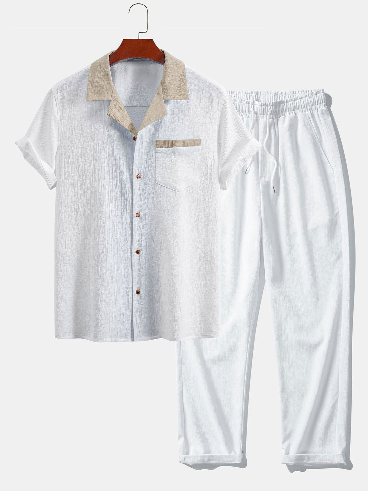 Men's Contrast Texture Shirt and Trouser Set – Cuban Collar