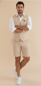 Men's Tailored Waistcoat and Shorts Set – Smart Casual Summer Outfit