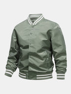 Men's Classic Baseball Bomber Jacket – Snap-Button Varsity Style Outerwear