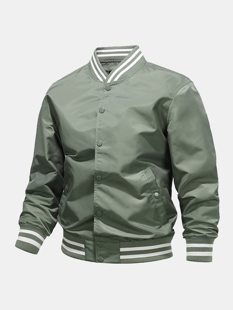 Men's Classic Baseball Bomber Jacket – Snap-Button Varsity Style Outerwear