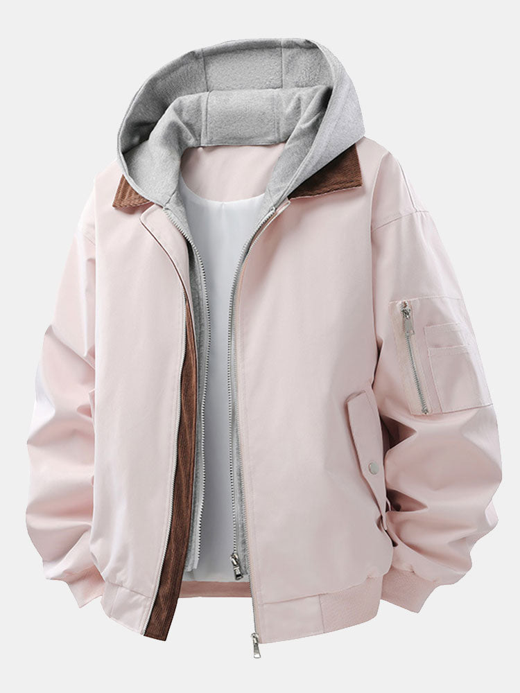Men's Relaxed Fit Bomber Jacket with Detachable Hood