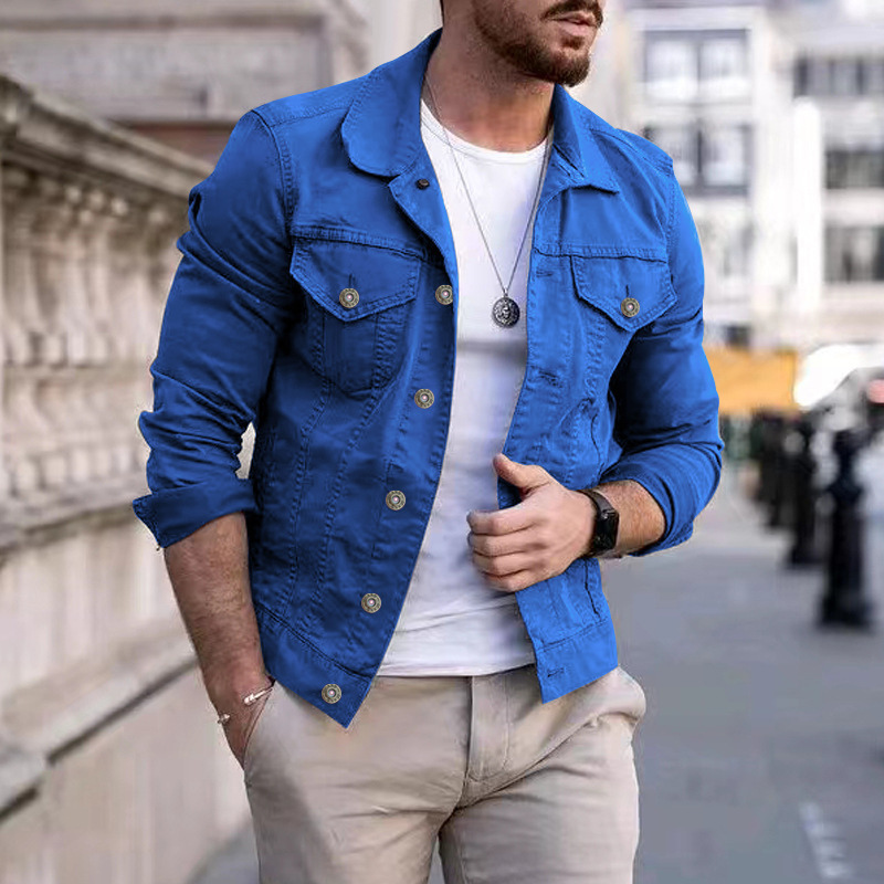 Men's Fitted Denim Trucker Jacket with Flap Pockets