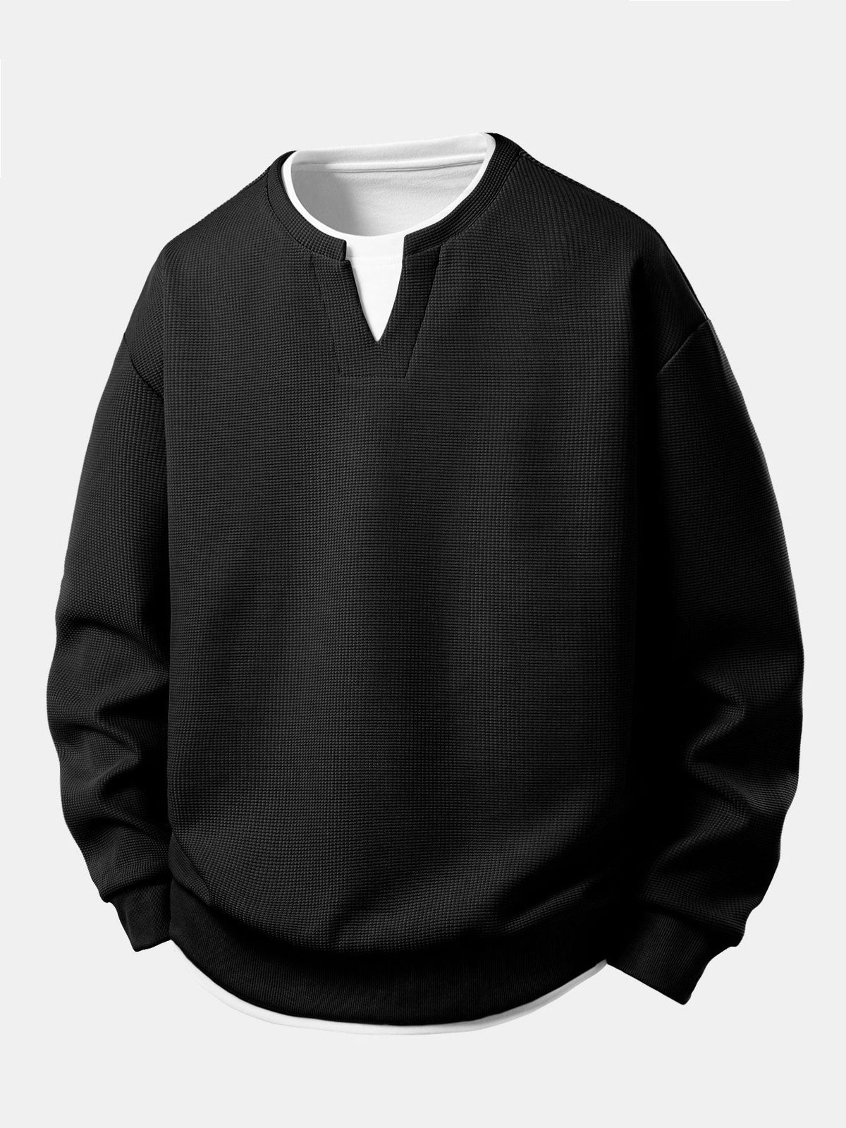 Men's Waffle Textured Layered Sweatshirt