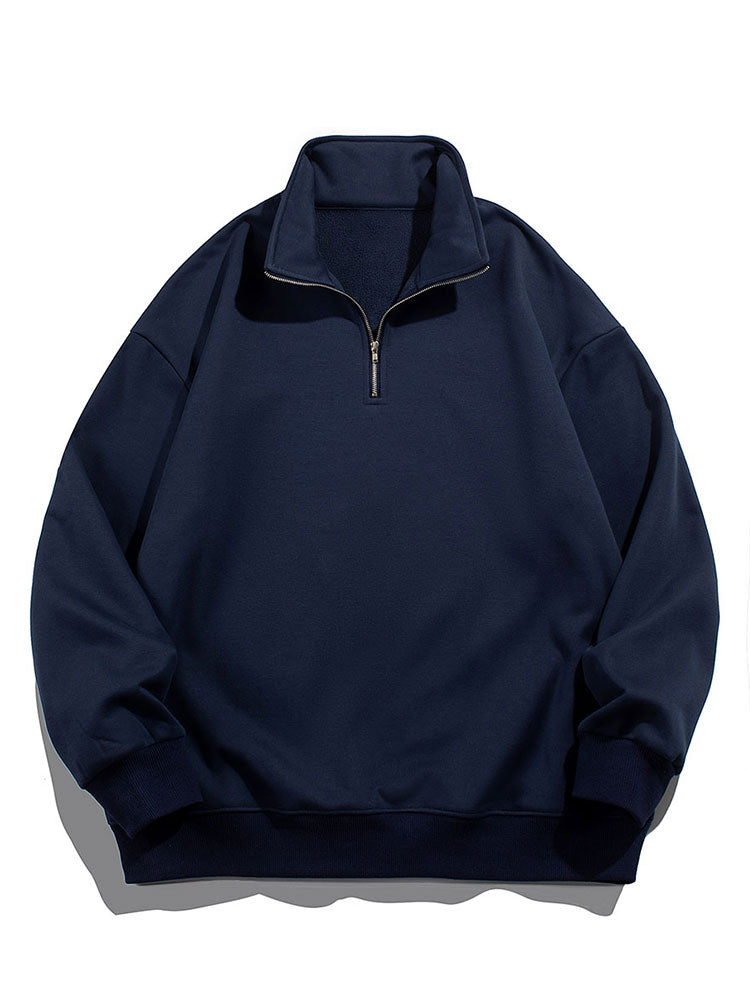 Men's Teddy Fleece Lined Half Zip Sweatshirt with Stand Collar