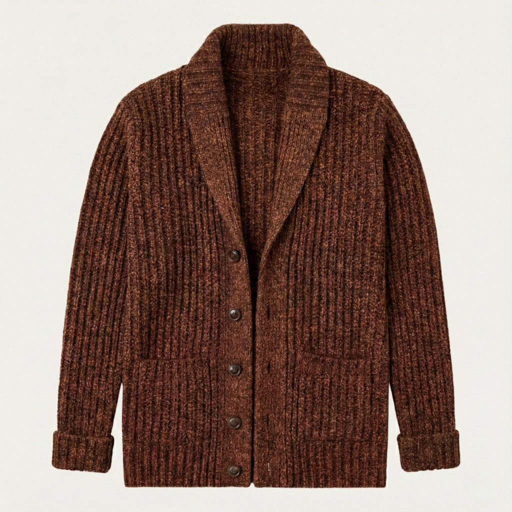 Men's Chunky Cable-Knit Shawl-Collar Cardigan