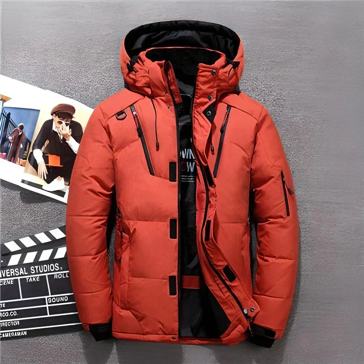 Men's Hooded Down Winter Jacket – Water-Resistant Multi-Zip Outerwear