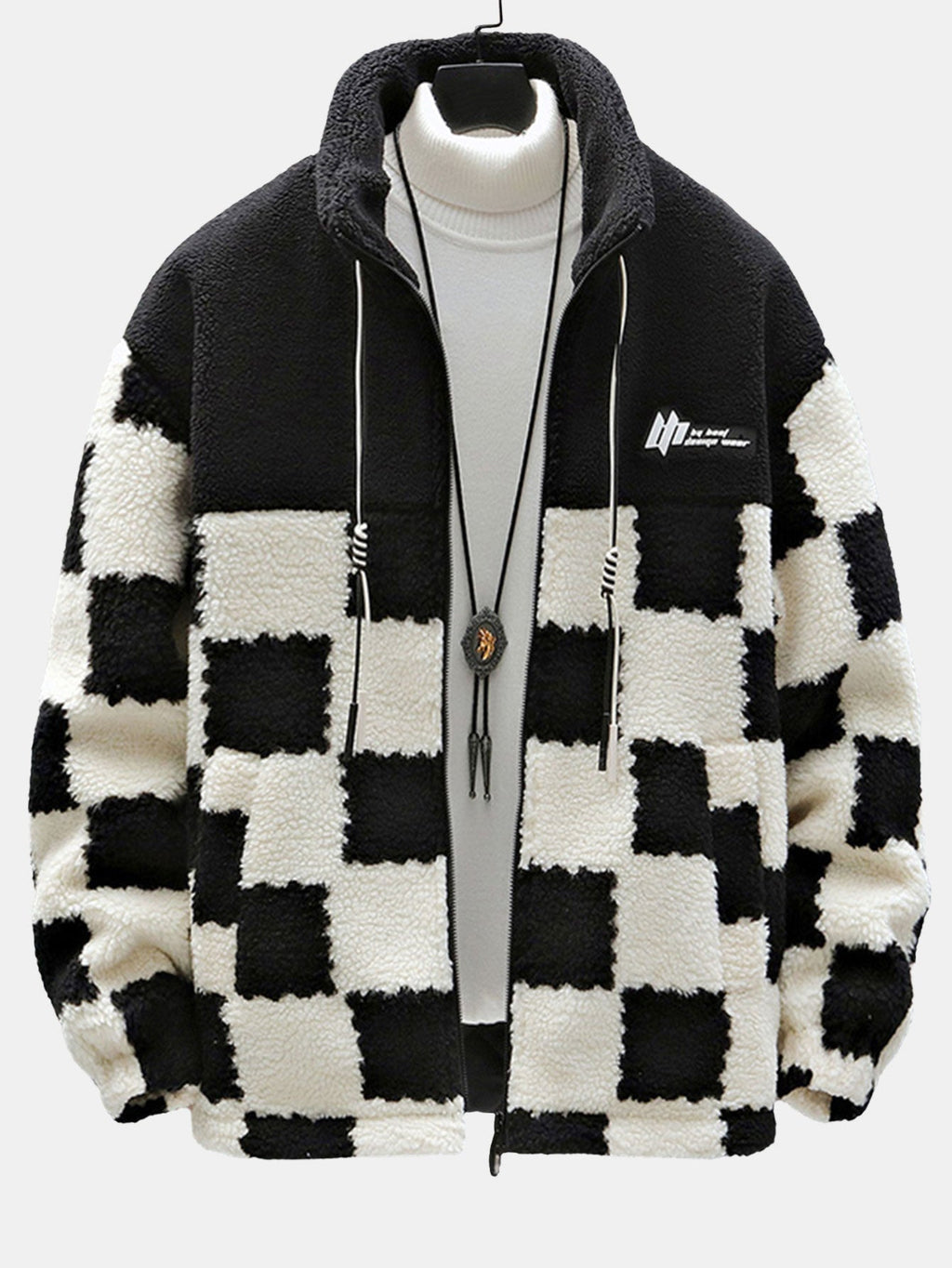 Men's Printed Teddy Fleece Jacket with High Collar