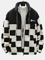 Men's Printed Teddy Fleece Jacket with High Collar