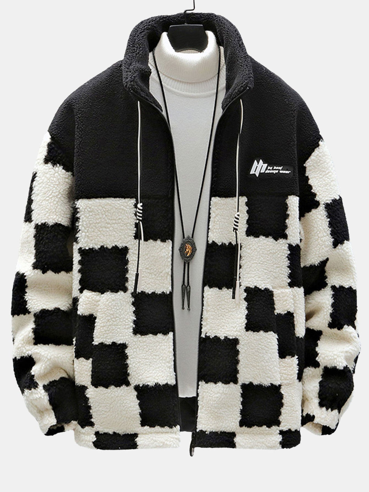 Men's Printed Teddy Fleece Jacket with High Collar