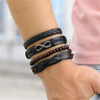 Men's Braided leather-look Wrap Bracelet Set