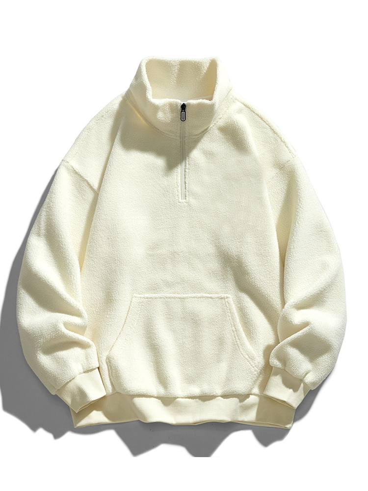 Men's Teddy Fleece Half-Zip Sweatshirt – Relaxed Fit Warm Pullover