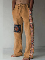 Men's Patchwork Cotton-linen-look Trousers