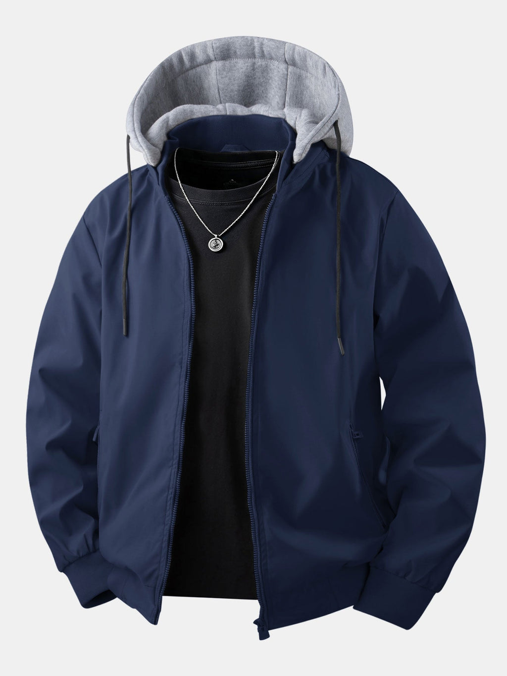 Men's Relaxed Hooded Bomber Jacket – Detachable Drawstring Hood