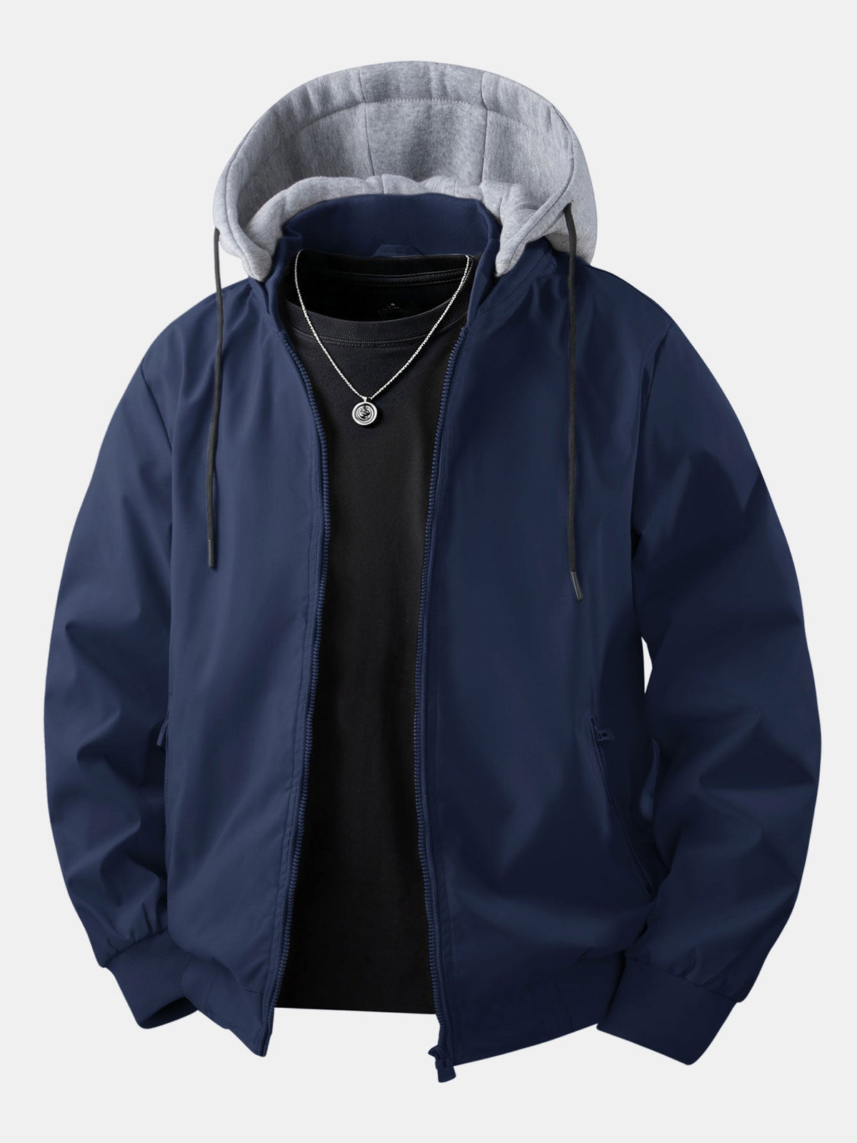 Men's Relaxed Hooded Bomber Jacket – Detachable Drawstring Hood