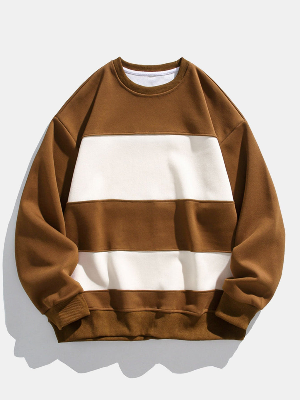 Men's Colour Block Crew Neck Sweatshirt – Relaxed Fit Cotton Blend Pullover