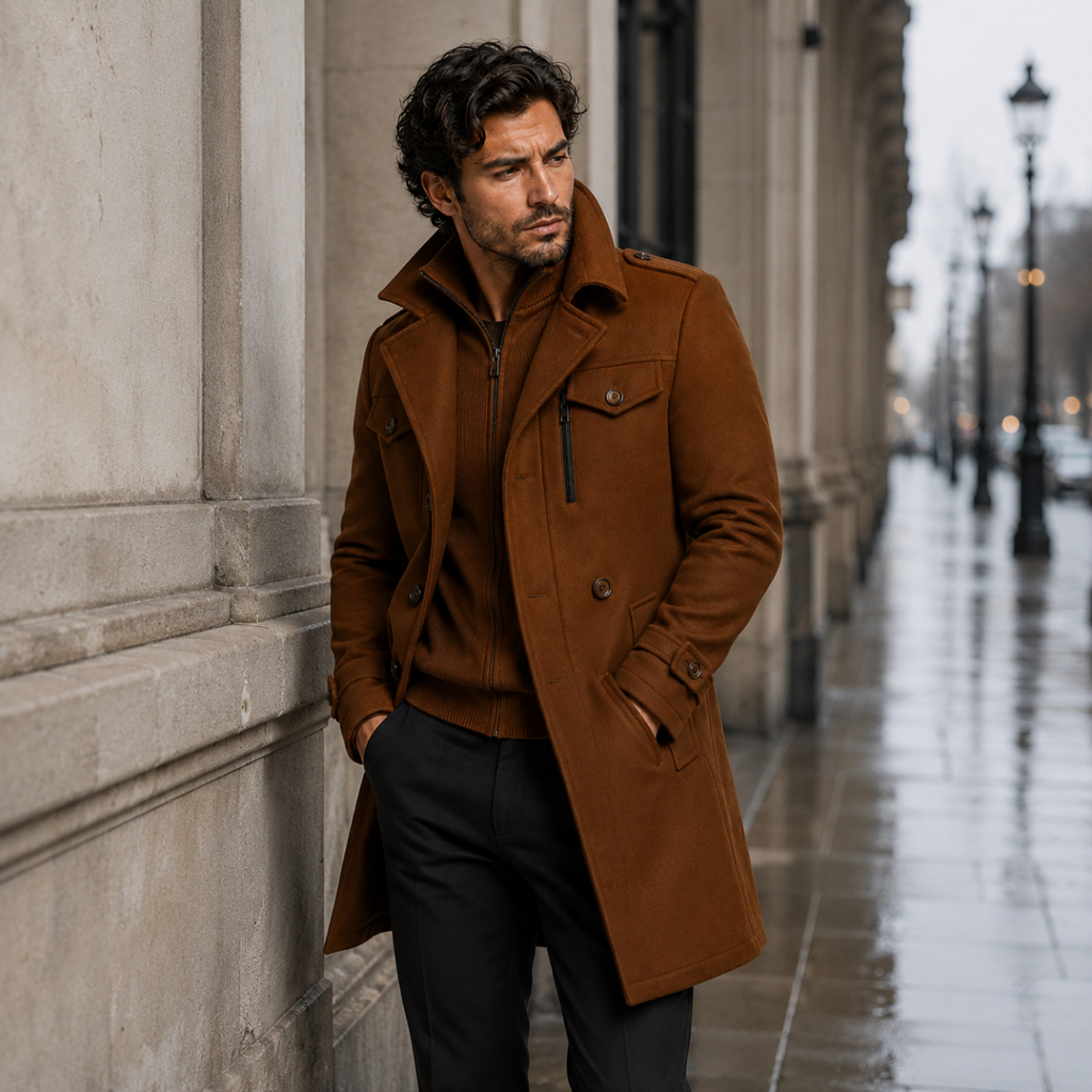 Men's Double-Layer Warm Coat – Zip Inner Layer and Button Front
