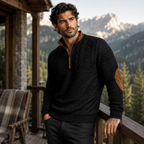 Men's Patterned Half-Zip Jumper with Elbow Patches