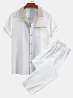 Men's Contrast Texture Shirt and Trouser Set – Cuban Collar