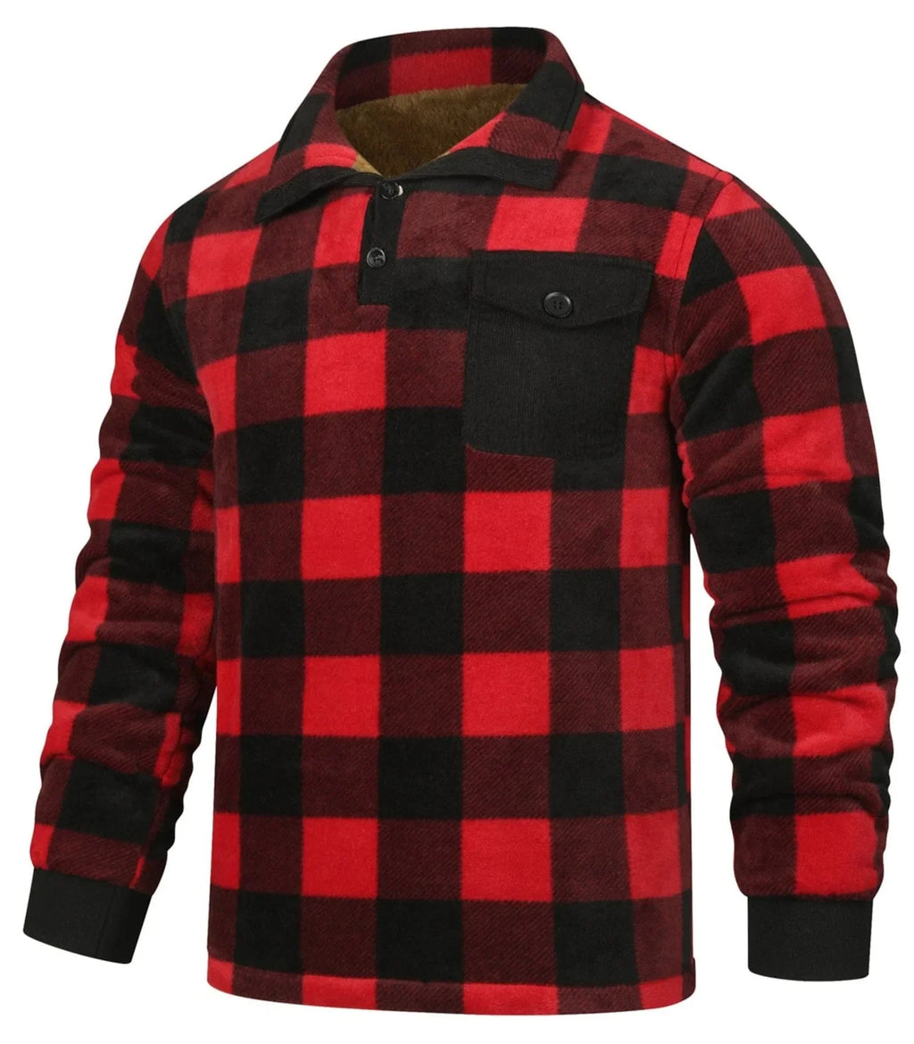Men's Jumper with V-Neck in Check Pattern