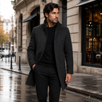 Men's Classic Wool-Blend Overcoat – Structured Collar, Button Front