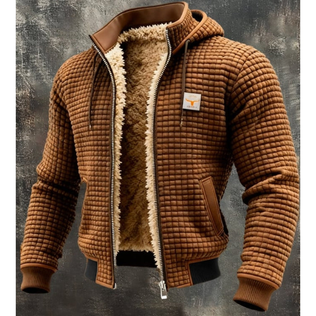 Men's Thermal Fleece Winter Jacket – Quilted Hooded Zip-Up Coat