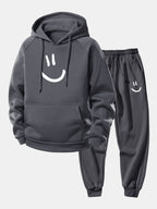 Men's Loose Fit Hoodie Tracksuit – Printed Polyester Set