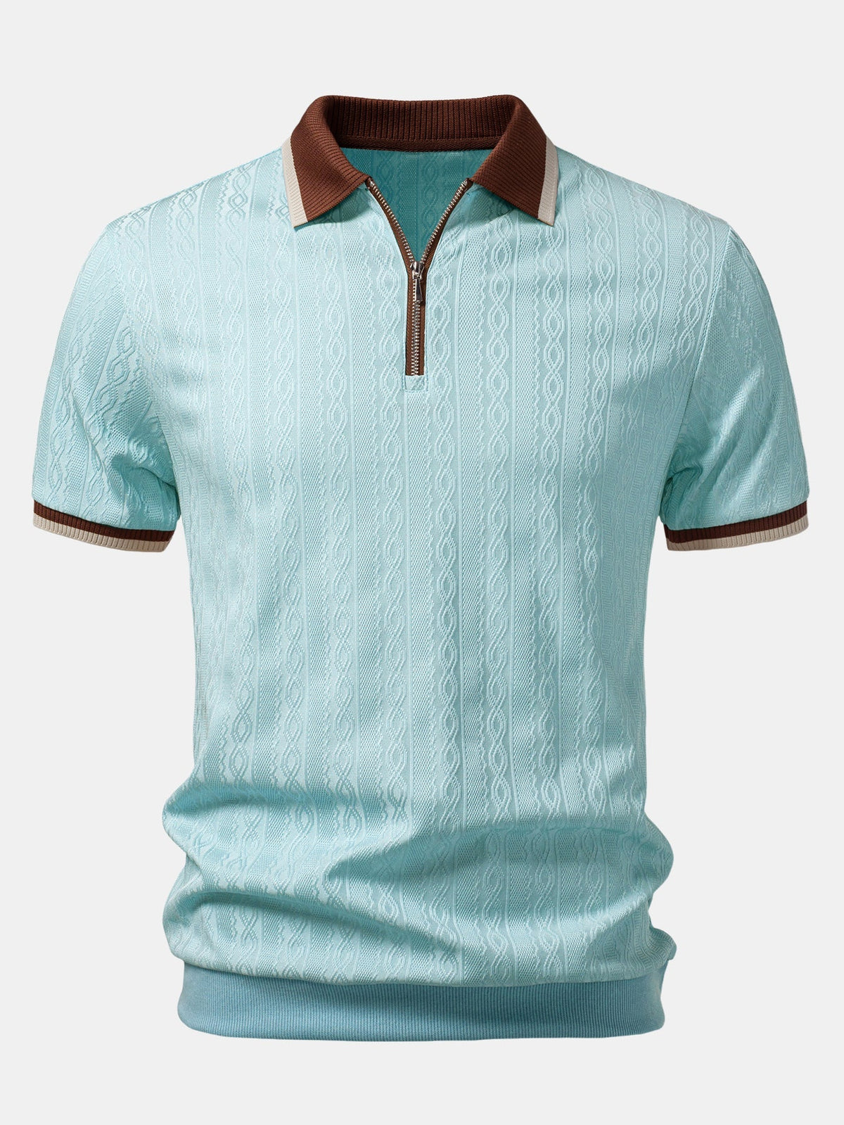 Men's Textured Zip Polo and Slim Trouser Set