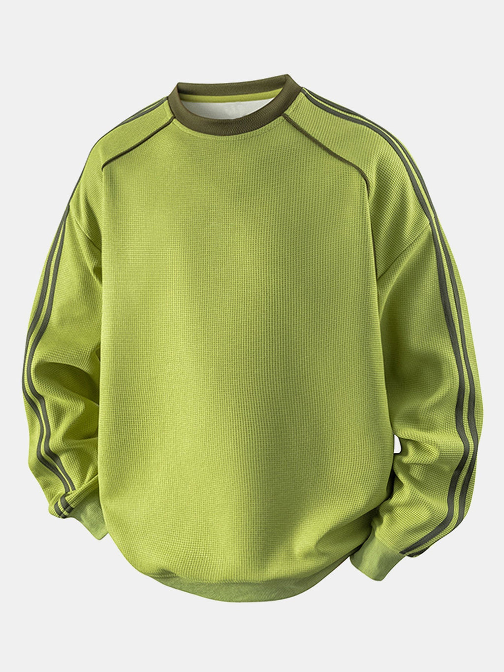 Men's Striped Waffle Crew Neck Sweatshirt