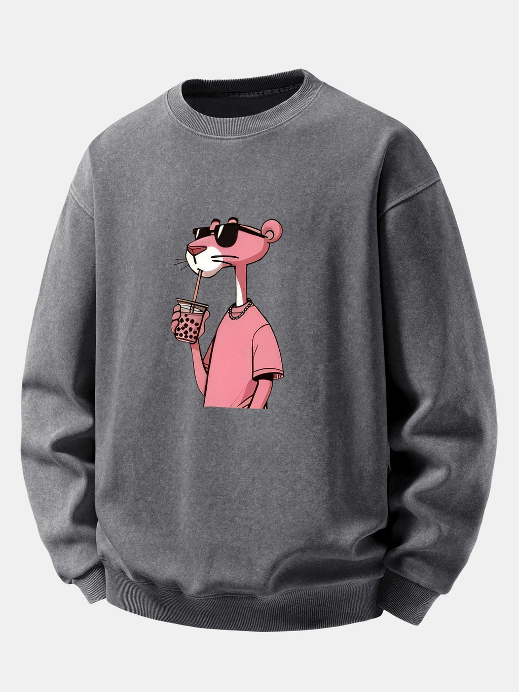 Men's Vintage Washed Cotton Sweatshirt with Pink Panther Graphic