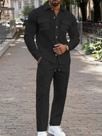 Men's Button-Up Bomber Jacket with Chest Pockets