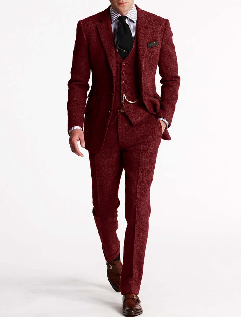 Men's Three-Piece Tweed-Style Suit – Vintage Cut
