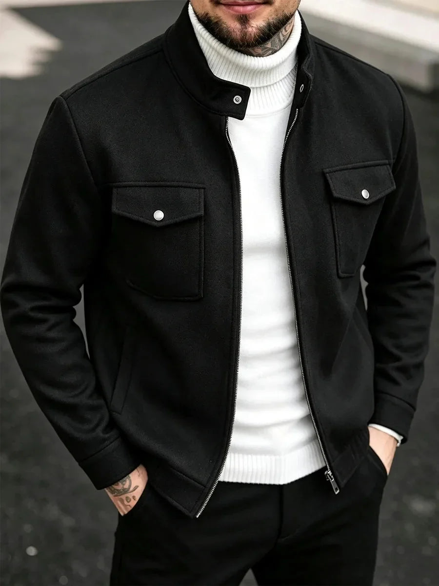 Men's Bomber Jacket with Collared Neckline