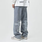 Men's Cross Patch Jeans – Baggy Fit Denim with Statement Patches