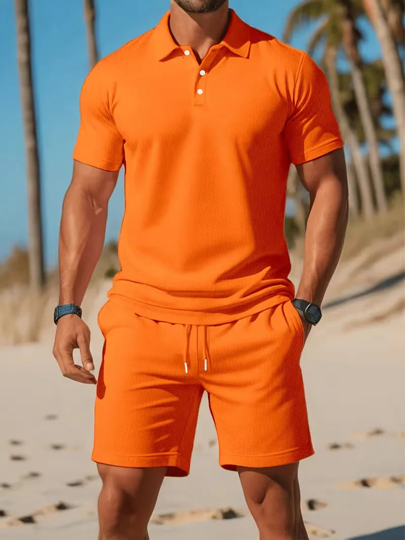 Men's Polo and Shorts Summer Set in Light Blue