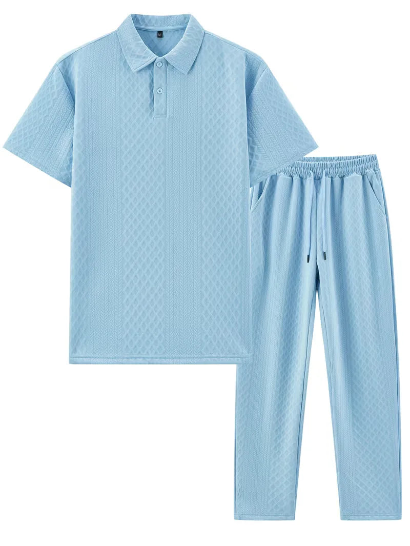 Men's Jacquard Polo and Trouser Lounge Set