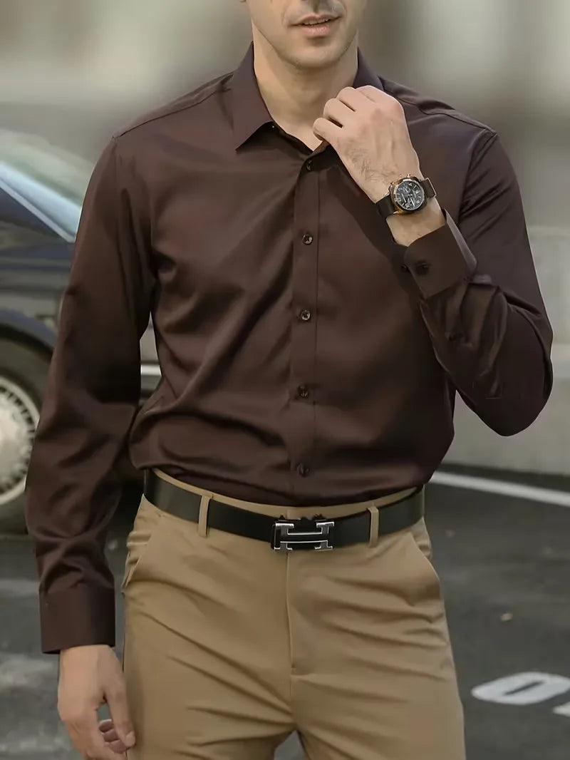 Men's Slim-Fit Mandarin Collar Formal Shirt