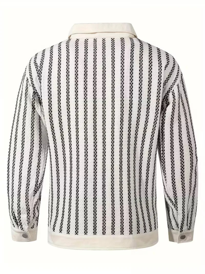 Men's Striped Button-Up Denim Jacket