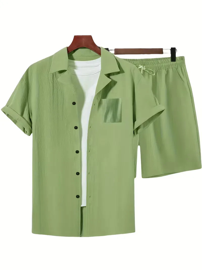Men's Short Sleeve Shirt and Shorts Set in Apricot