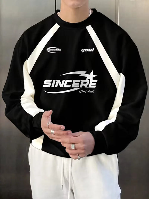 Men's Colour-Block Raglan Sweatshirt with Front Print