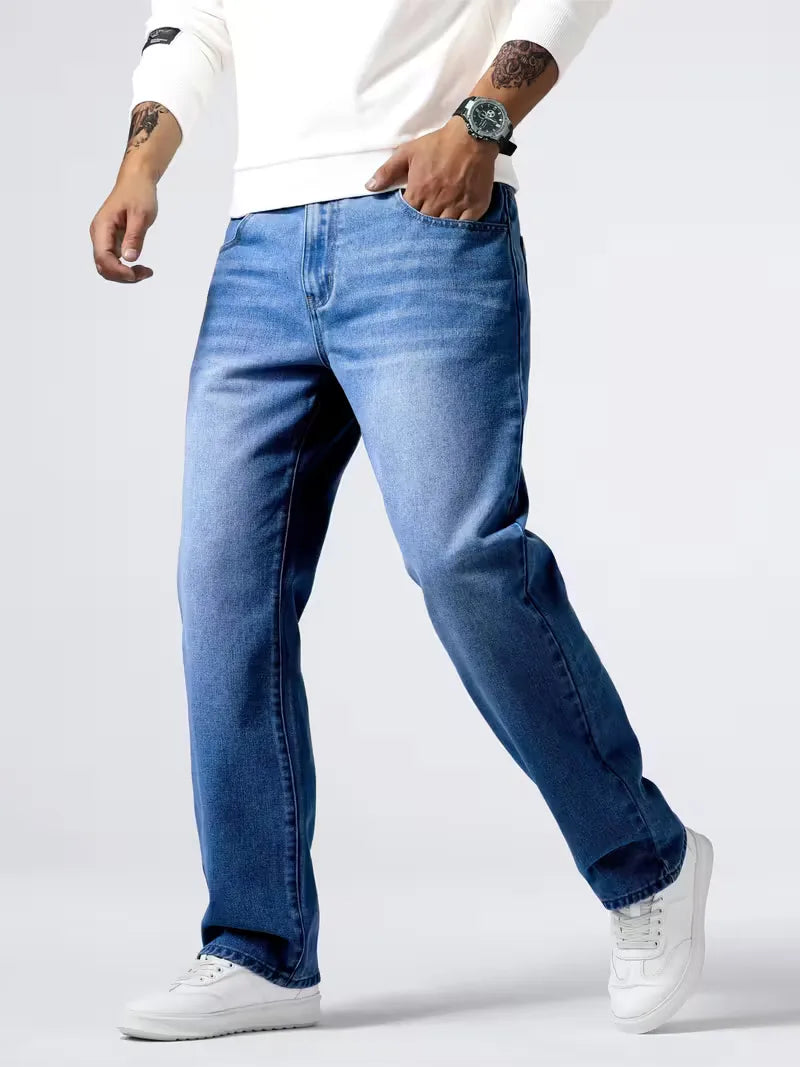 Men's Loose Fit Jeans with Frayed Hem