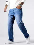 Men's Loose Fit Jeans with Frayed Hem