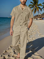 Men's Short Sleeve Shirt and Trousers Set