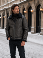 Men's Leather-Look Aviator Jacket – Faux Shearling Lining
